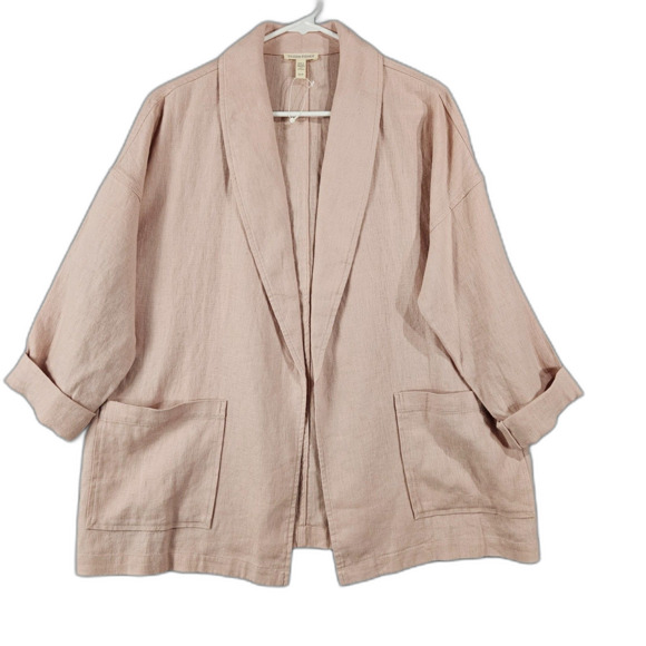 Eileen Fisher Organic Linen Blazer Powder Pink XS Oversized Casual Summer Jacket - Picture 1 of 6